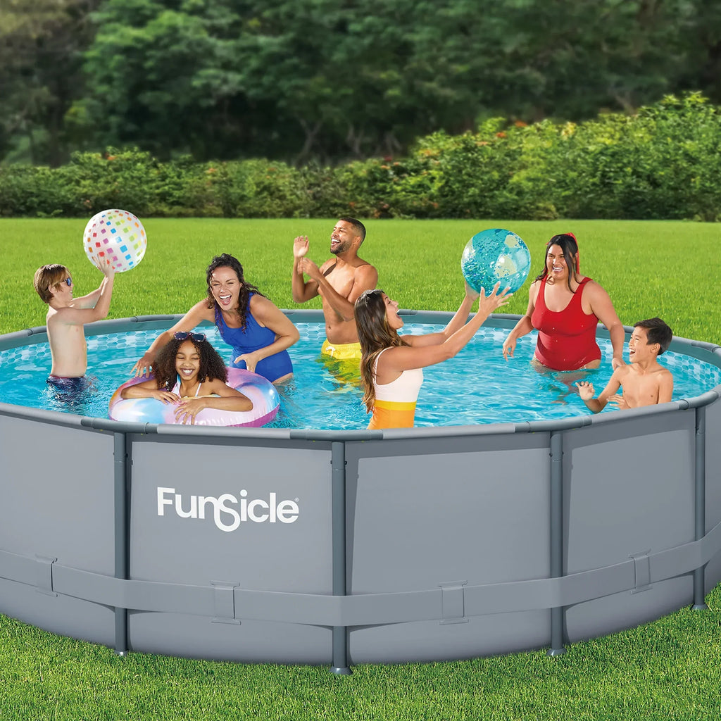 Funsicle 15ft Oasis Above Ground Metal Frame Swimming Pool - Easy Setup SmartConnect Pro Poles TwoInOne Skimmer