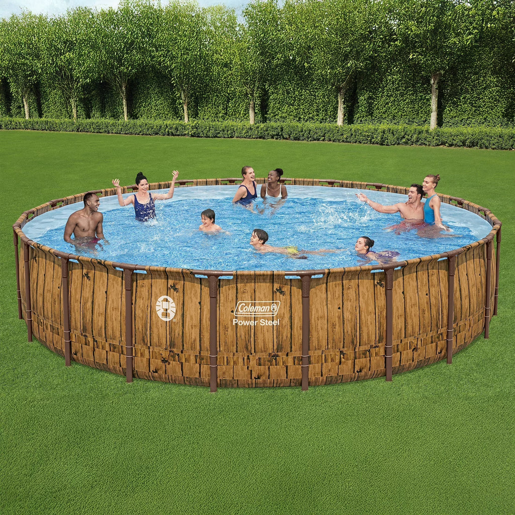 Coleman Power Steel 22 Ft Round Above Ground Pool Set - Durable Corrosion Resistant Steel Frame