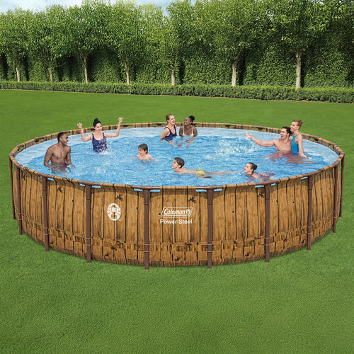 Coleman Power Steel 22 Ft Round Above Ground Pool Set - Durable Corrosion Resistant Steel Frame