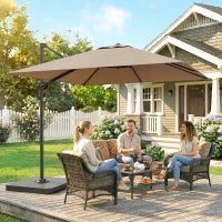 Outsunny 2.4 x 2.4 m Cantilever Parasol with Umbrella Weights, UPF50+ Offset Outdoor Umbrella w/ Easy Tilt Adjustment, Khaki