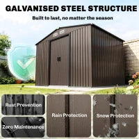 Outsunny 9 x 6ft Metal Garden Shed, Outdoor Storage Tool House with Ventilation Slots, Foundation Kit and Lockable Double Doors, Brown