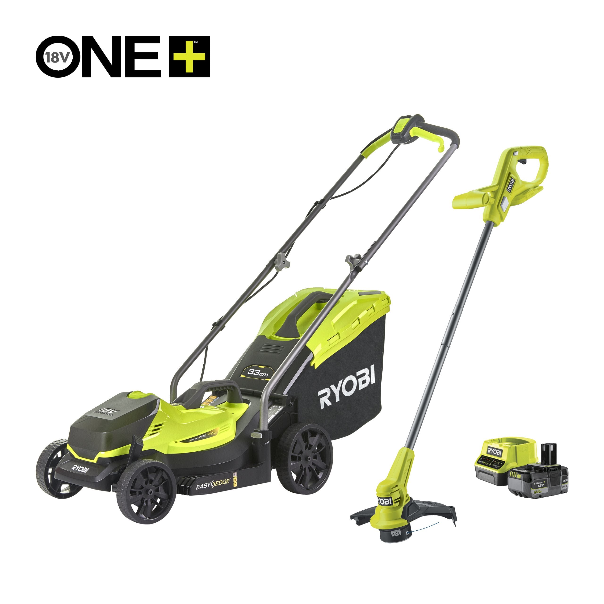 18V ONE+™ Cordless 33cm Lawn Mower & 23cm Grass Trimmer (1 x 5.0Ah)