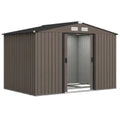 Outsunny 9 x 6ft Metal Garden Shed, Outdoor Storage Tool House with Ventilation Slots, Foundation Kit and Lockable Double Doors, Brown