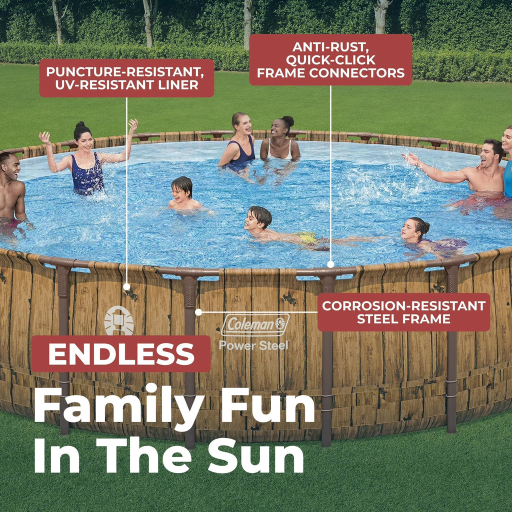 Coleman Power Steel 22 Ft Round Above Ground Pool Set - Durable Corrosion Resistant Steel Frame