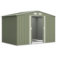 Outsunny 9 x 6ft Metal Garden Shed, Waterproof Outdoor Bike Storage Shed Galvanised with Vents, Foundation Kit, Apex Roof and Lockable Double Doors for Patio Lawn, Light Green