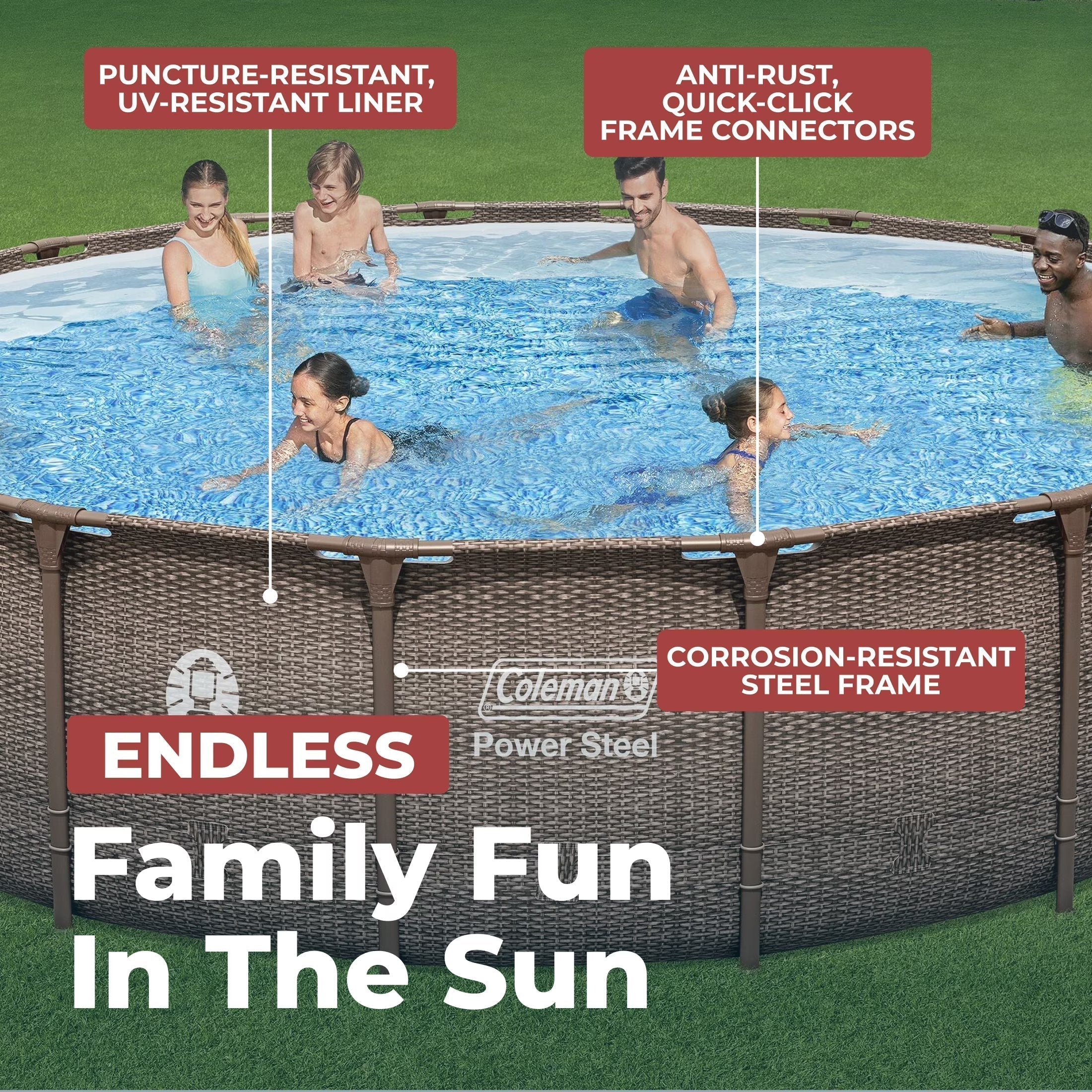 Coleman Power Steel 18ft Round Above Ground Pool Set - Durable Metal Frame For Long Lasting Family Fun