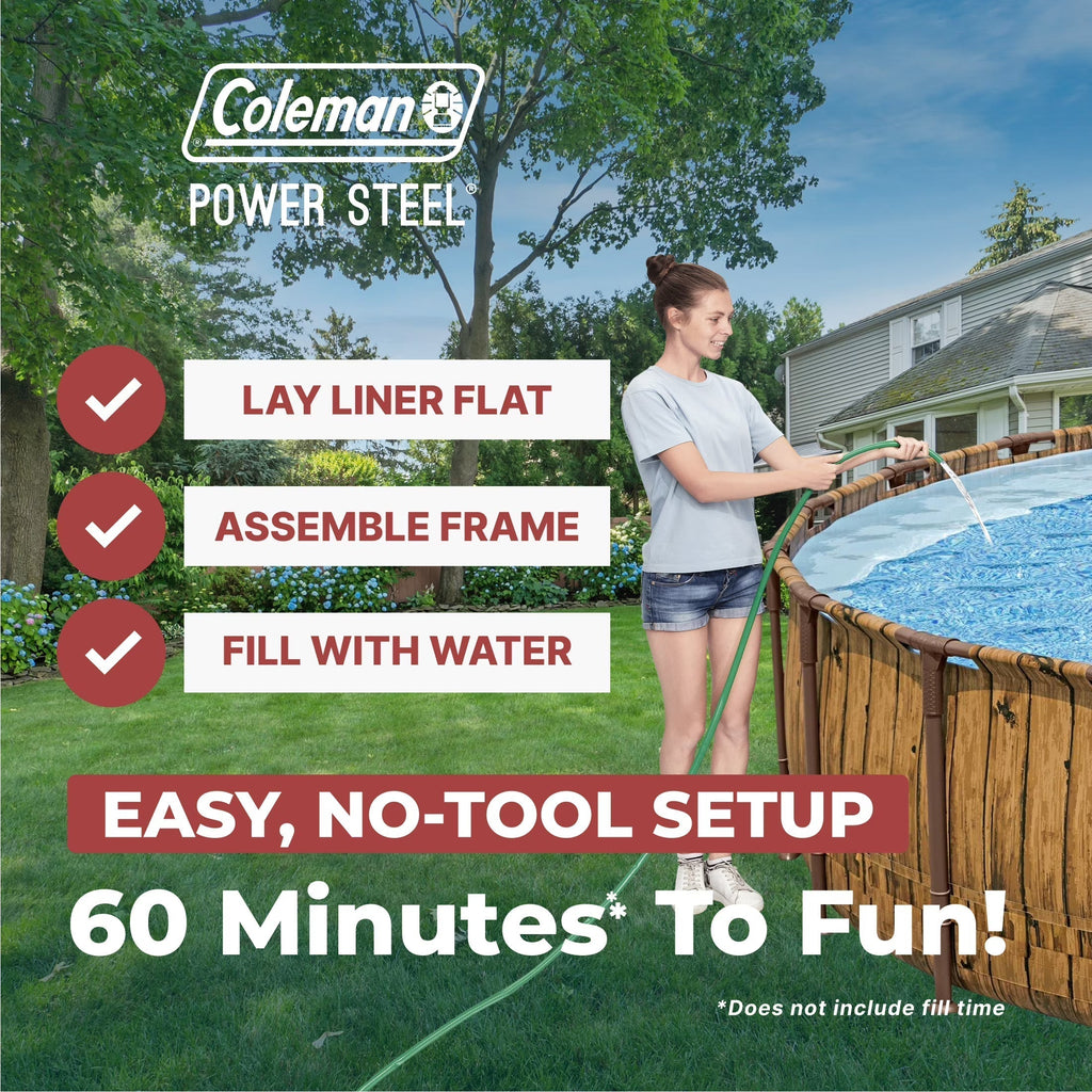 Coleman Power Steel 22 Ft Round Above Ground Pool Set - Durable Corrosion Resistant Steel Frame