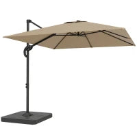 Outsunny 2.4 x 2.4 m Cantilever Parasol with Umbrella Weights, UPF50+ Offset Outdoor Umbrella w/ Easy Tilt Adjustment, Khaki