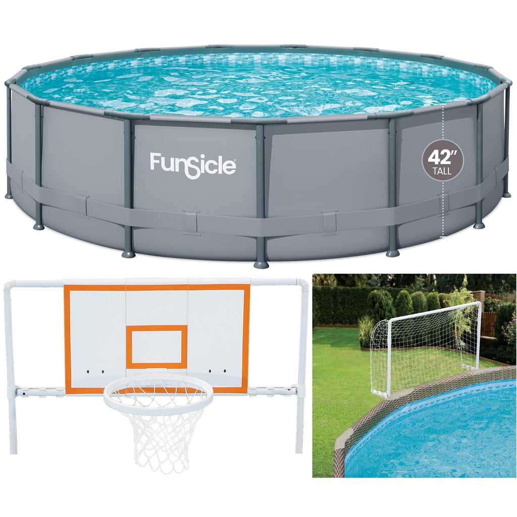 Funsicle 15ft Oasis Above Ground Metal Frame Swimming Pool - Easy Setup SmartConnect Pro Poles TwoInOne Skimmer
