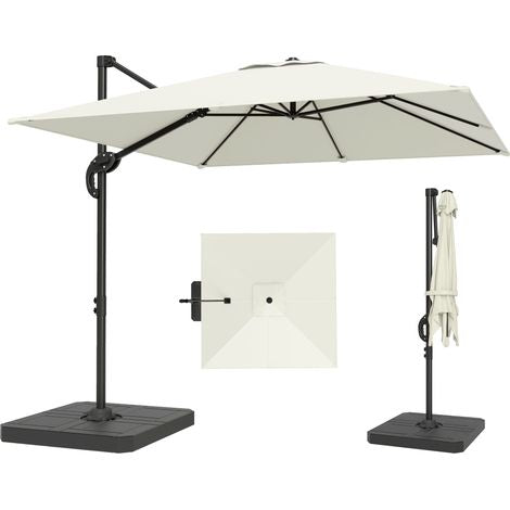 Outsunny 2.4 x 2.4 m Cantilever Parasol w/ Umbrella Weights, Cream White