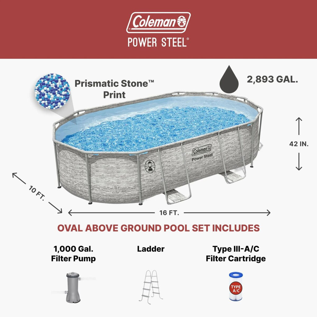 Coleman Power Steel Oval Above Ground Pool Set - Durable Steel Frame With ClickConnect Joints For Easy Assembly