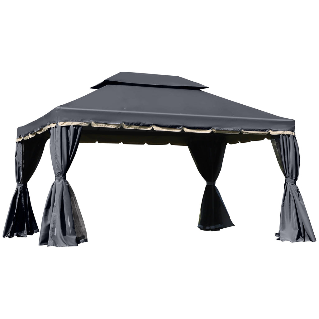 GardenPro Aluminium Garden Gazebo 3x4m Pavilion - Two Tier Canopy With Nets And Curtains