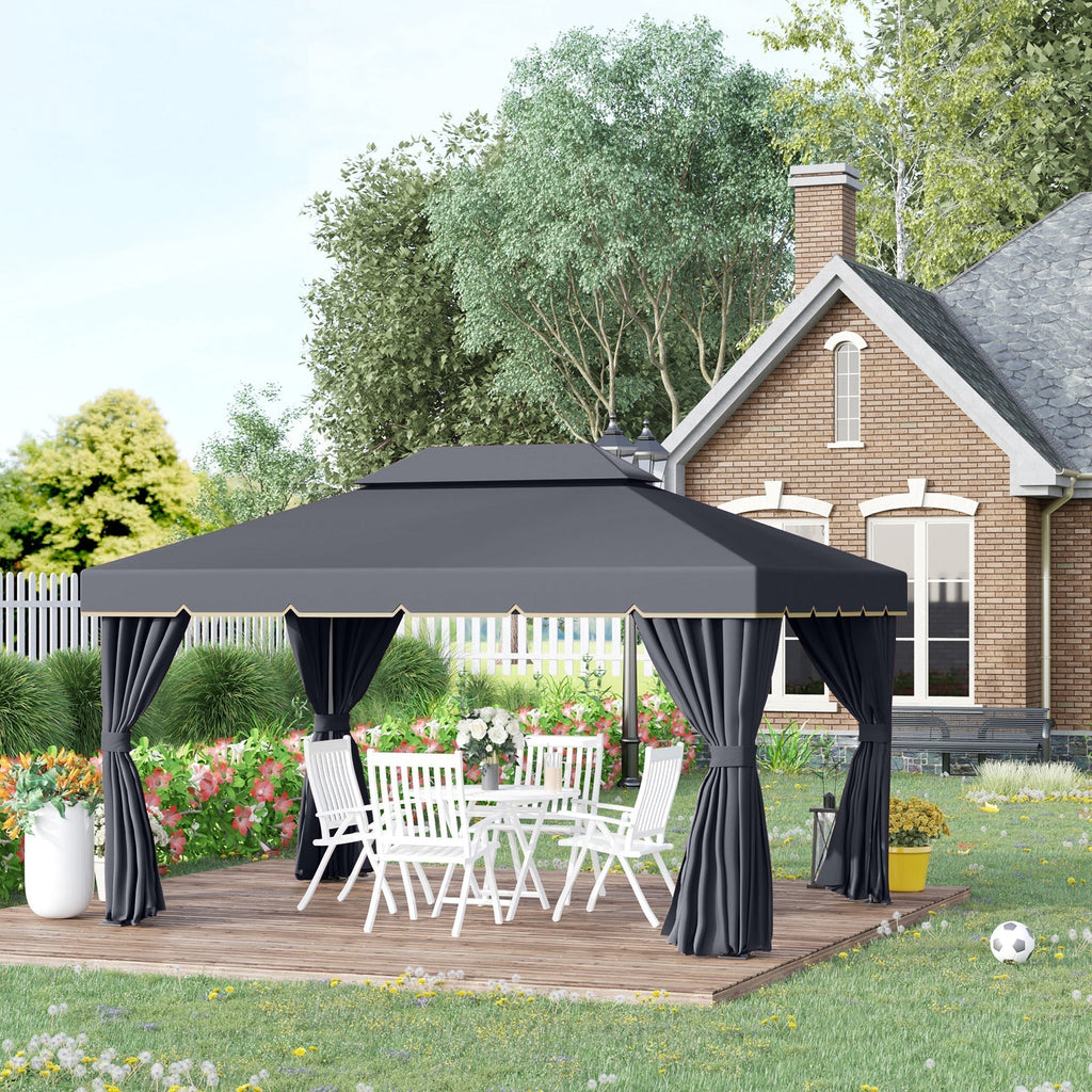 GardenPro Aluminium Garden Gazebo 3x4m Pavilion - Two Tier Canopy With Nets And Curtains