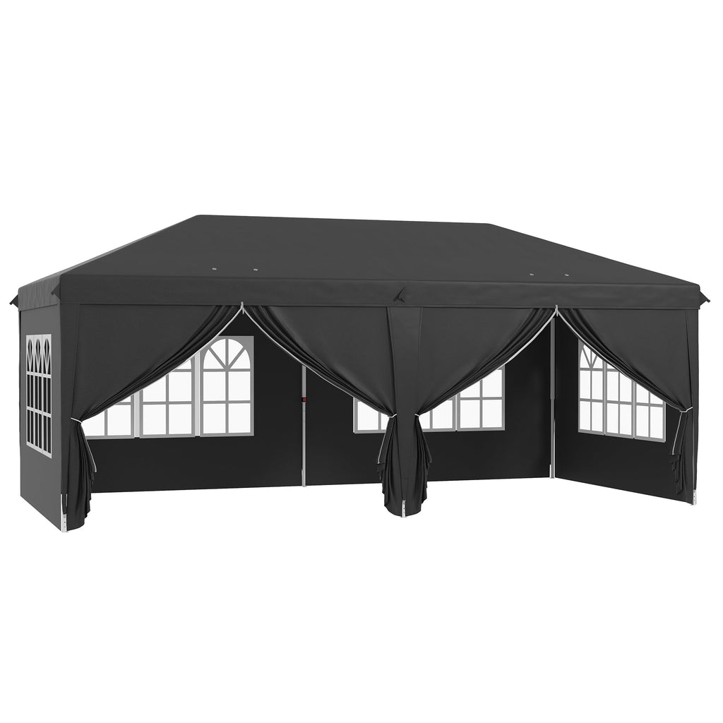 3 x 6m Garden Pop Up Gazebo, Wedding Party Tent with Sidewalls, Windows, Carry Bag, Black