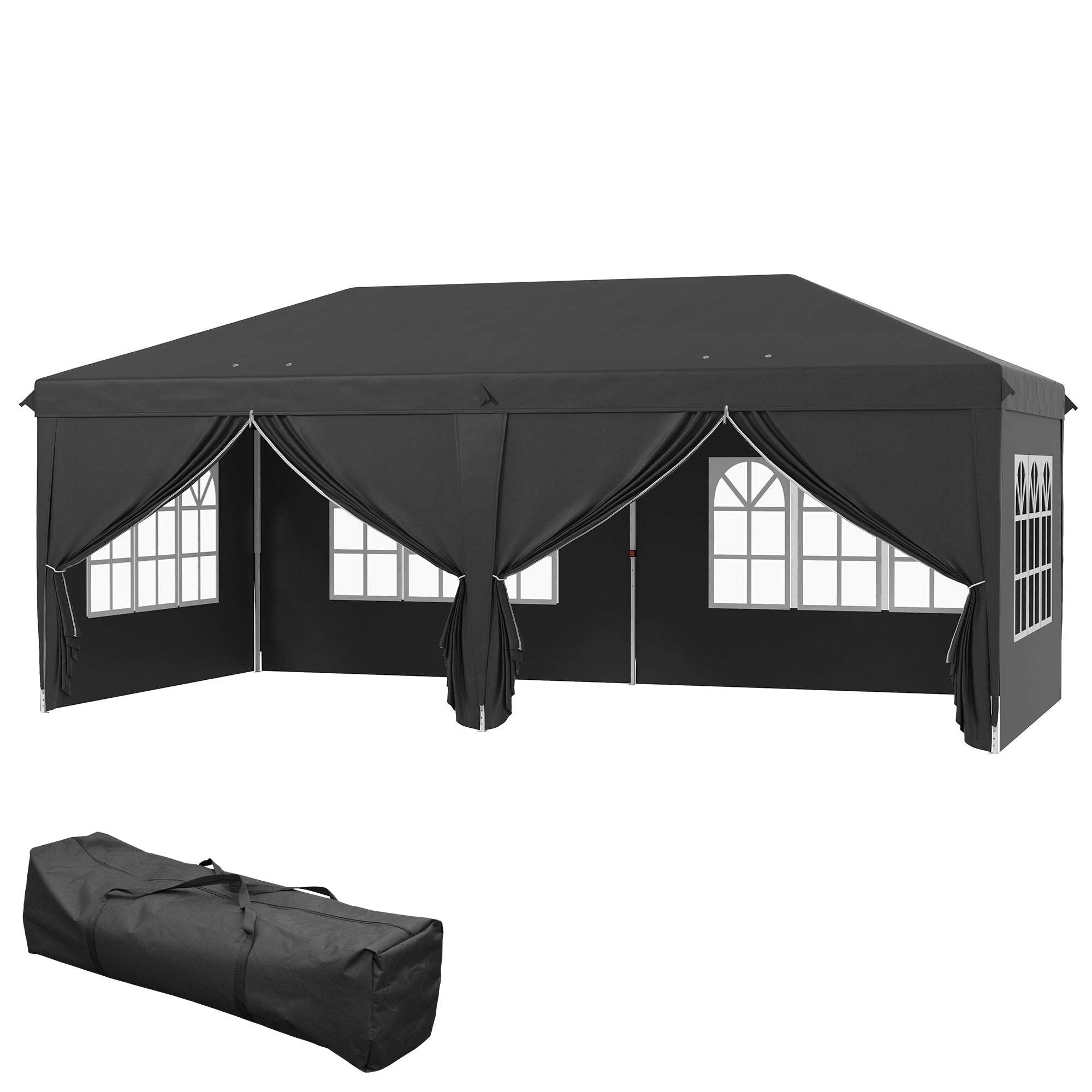 3 x 6m Garden Pop Up Gazebo, Wedding Party Tent with Sidewalls, Windows, Carry Bag, Black