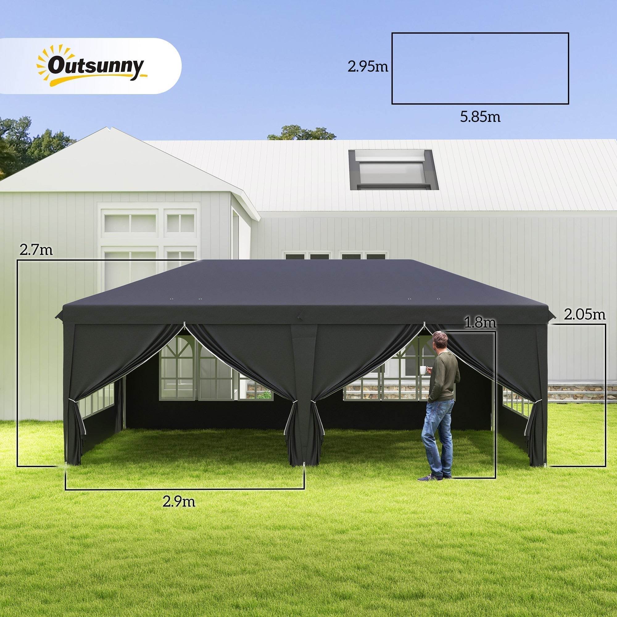 3 x 6m Garden Pop Up Gazebo, Wedding Party Tent with Sidewalls, Windows, Carry Bag, Black