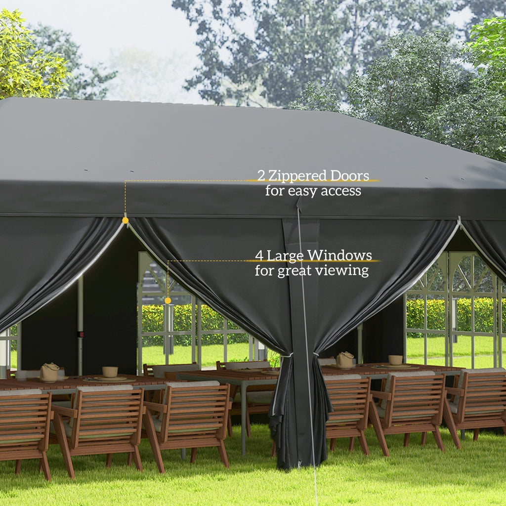 3 x 6m Garden Pop Up Gazebo, Wedding Party Tent with Sidewalls, Windows, Carry Bag, Black