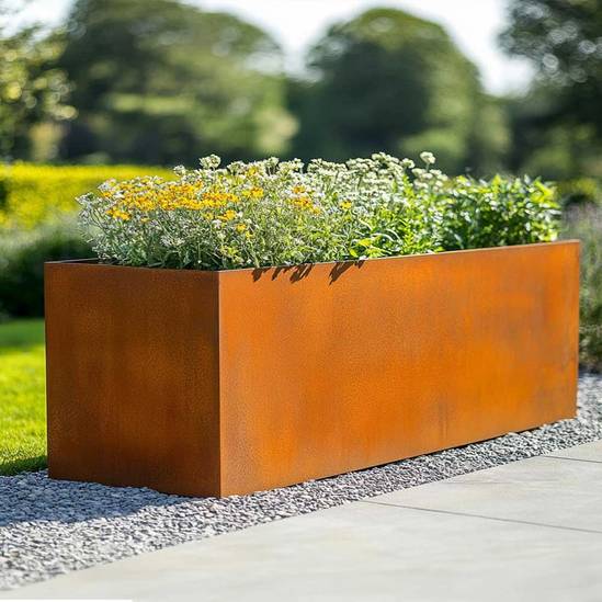 Woven Wood 100cm Corten Steel Trough Planter - Pre-Rusted