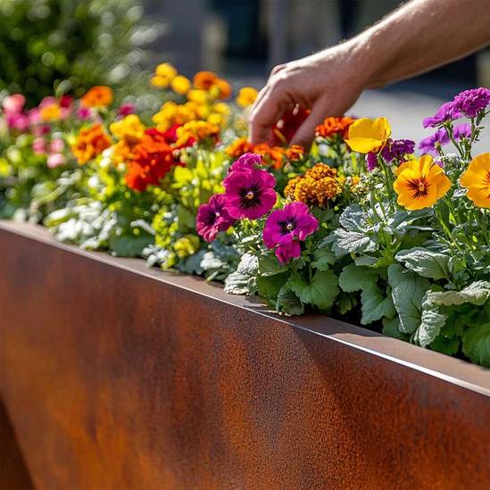 Woven Wood 100cm Corten Steel Trough Planter - Pre-Rusted