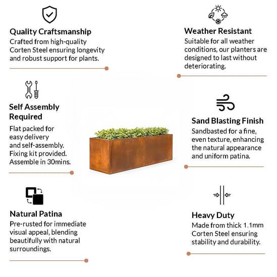 Woven Wood 100cm Corten Steel Trough Planter - Pre-Rusted