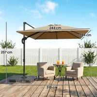Outsunny 2.4 x 2.4 m Cantilever Parasol with Umbrella Weights, UPF50+ Offset Outdoor Umbrella w/ Easy Tilt Adjustment, Khaki
