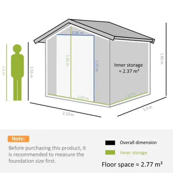 Outsunny 7 x 4ft Lockable Large Metal Garden Shed - Dark Grey - 845-030CG