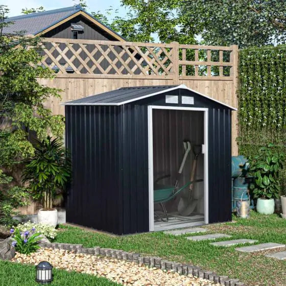Outsunny 7 x 4ft Lockable Large Metal Garden Shed - Dark Grey - 845-030CG