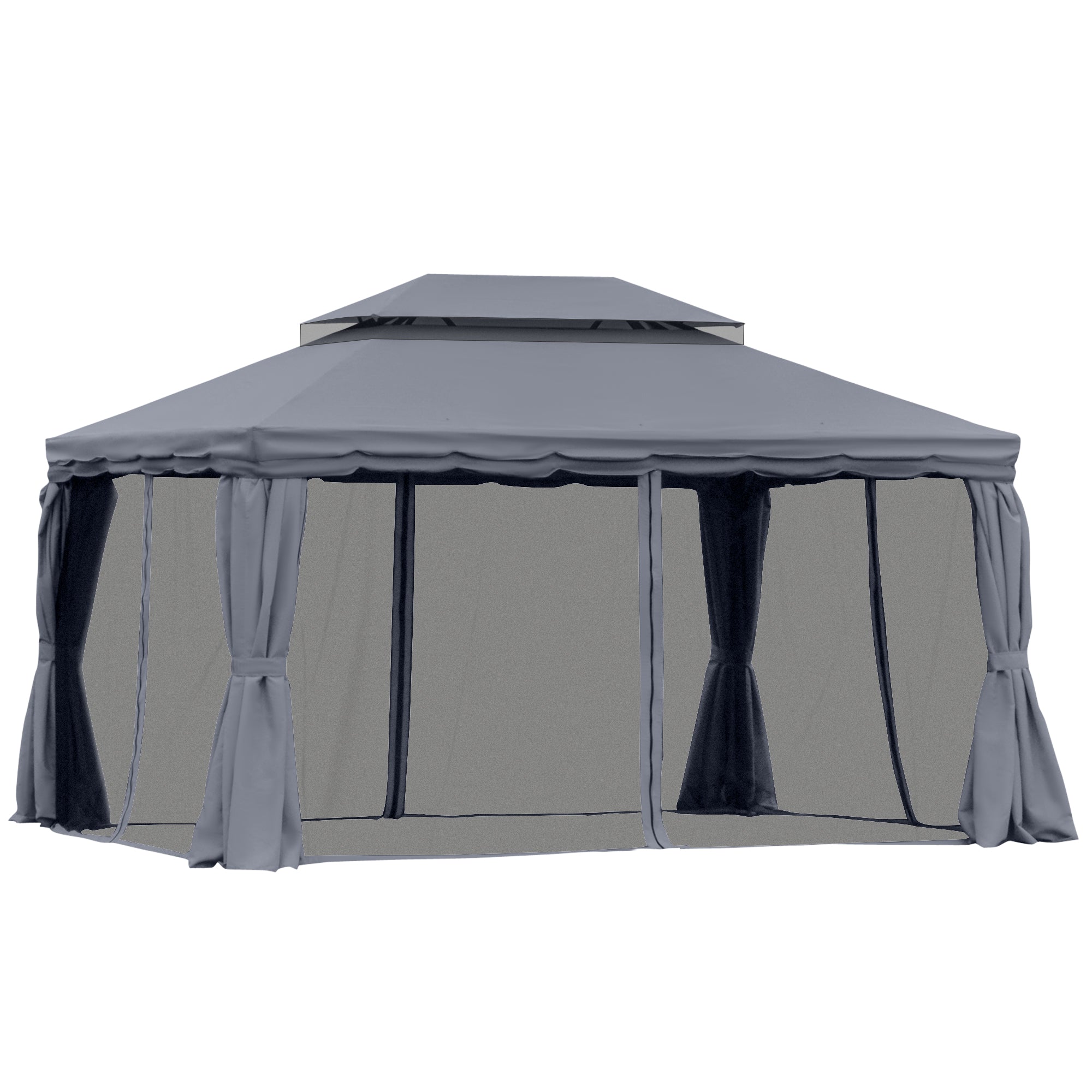 GardenPro Aluminium Garden Gazebo 3x4m Pavilion - Two Tier Canopy With Nets And Curtains
