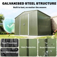 Outsunny 9 x 6ft Metal Garden Shed, Waterproof Outdoor Bike Storage Shed Galvanised with Vents, Foundation Kit, Apex Roof and Lockable Double Doors for Patio Lawn, Light Green