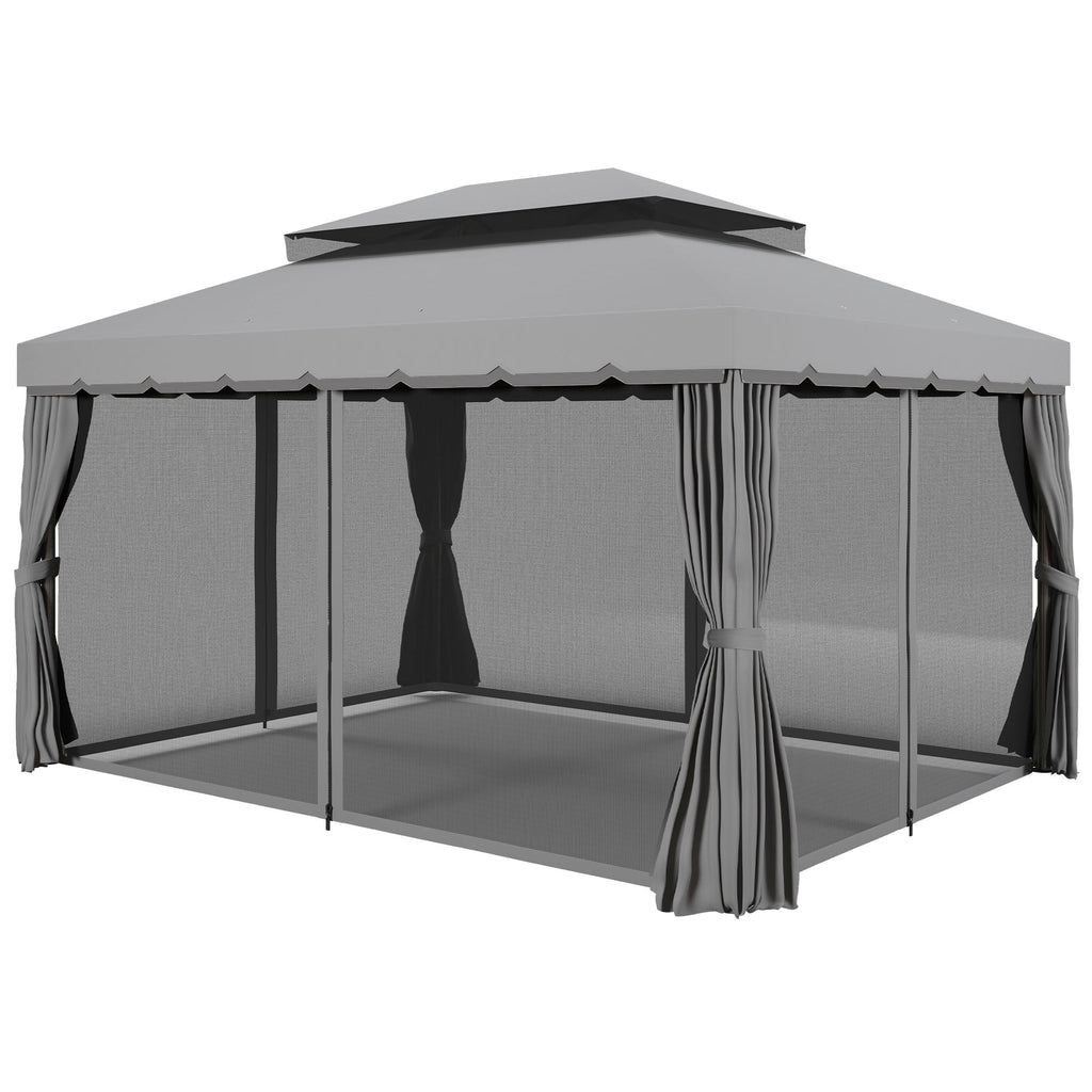 3 x 4m Aluminium Garden Gazebo, Pavilion Party Tent with Nets and Curtains, Light Grey