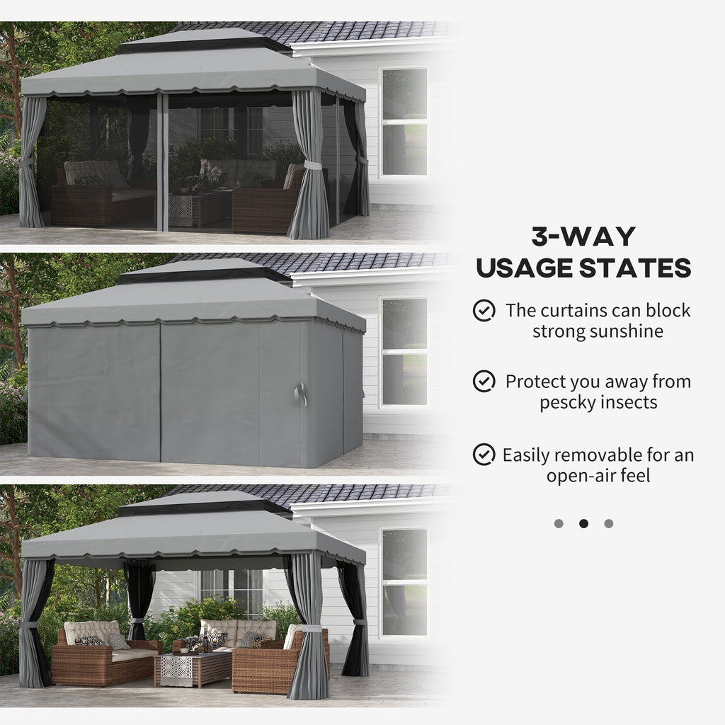 3 x 4m Aluminium Garden Gazebo, Pavilion Party Tent with Nets and Curtains, Light Grey