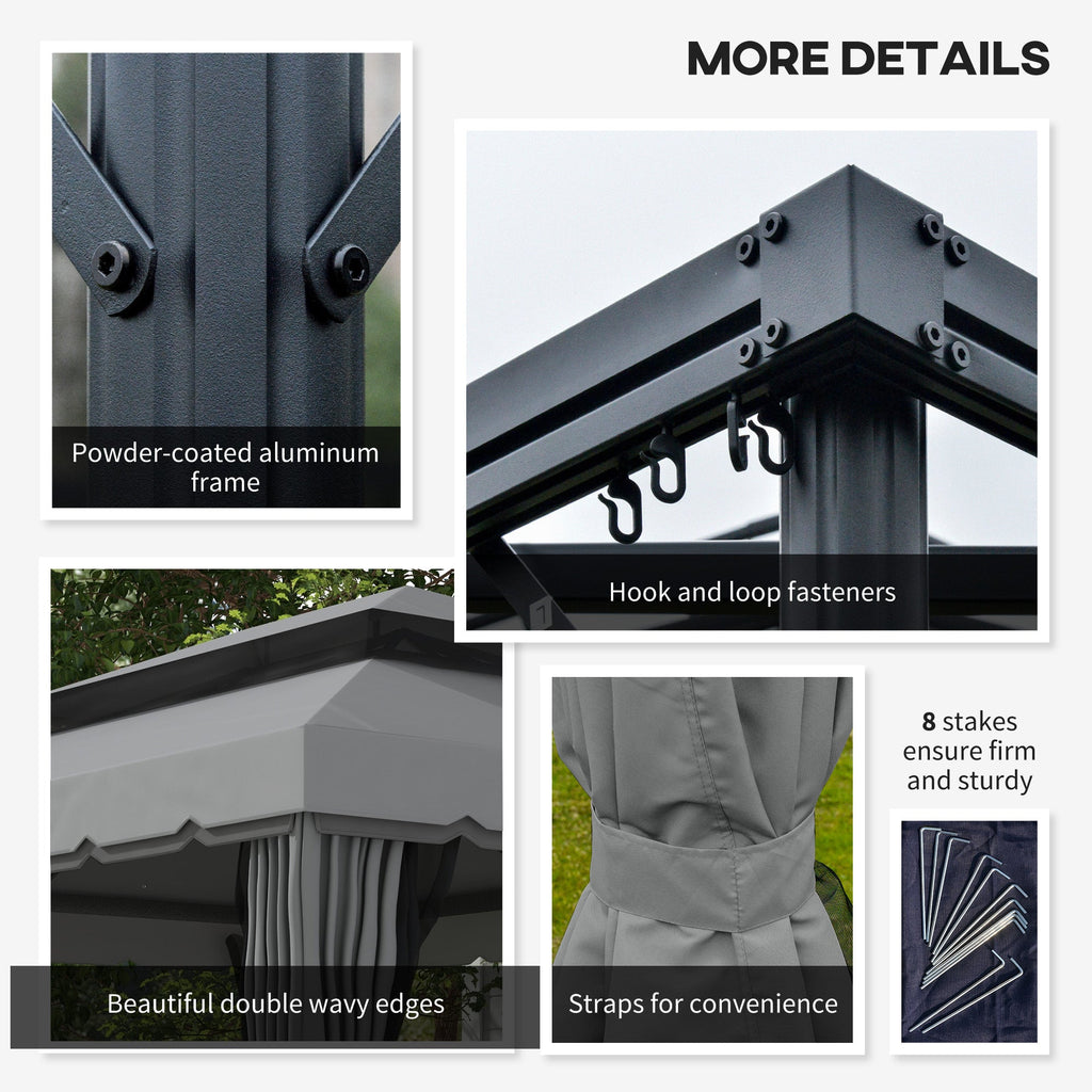 3 x 4m Aluminium Garden Gazebo, Pavilion Party Tent with Nets and Curtains, Light Grey