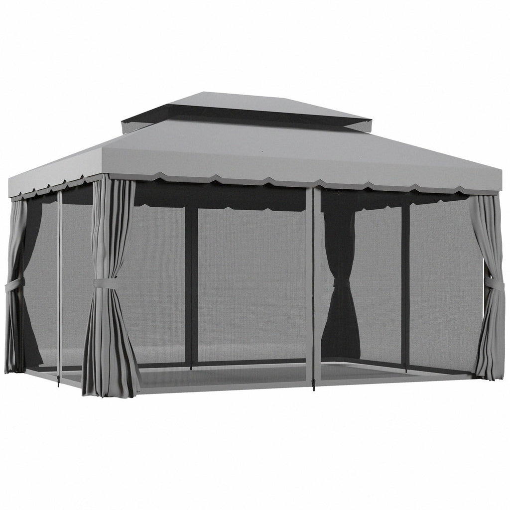 3 x 4m Aluminium Garden Gazebo, Pavilion Party Tent with Nets and Curtains, Light Grey