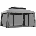 3 x 4m Aluminium Garden Gazebo, Pavilion Party Tent with Nets and Curtains, Light Grey