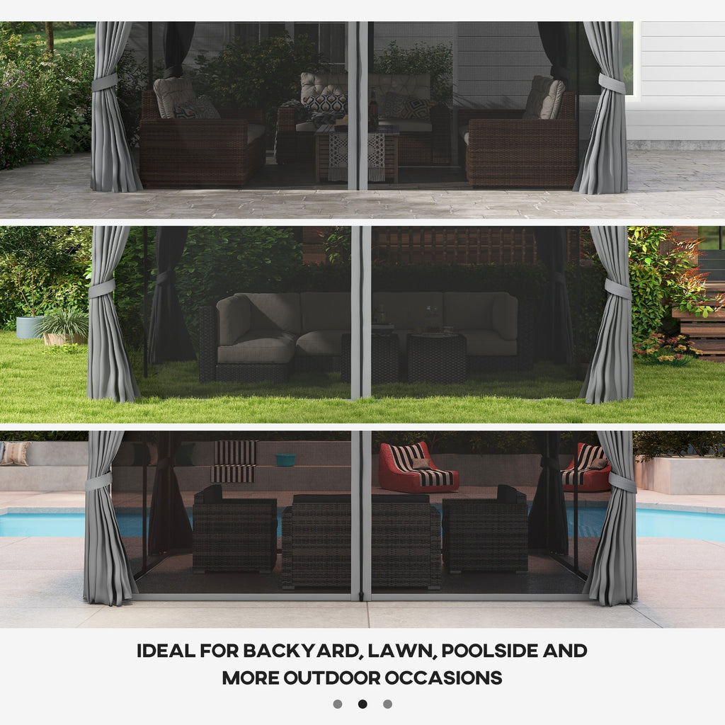 3 x 4m Aluminium Garden Gazebo, Pavilion Party Tent with Nets and Curtains, Light Grey