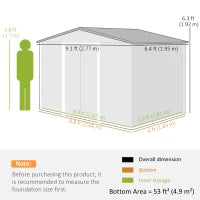 Outsunny 9 x 6ft Metal Garden Shed, Waterproof Outdoor Bike Storage Shed Galvanised with Vents, Foundation Kit, Apex Roof and Lockable Double Doors for Patio Lawn, Light Green